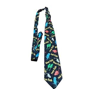 Vintage Dr Seuss One fish Two fish Red fish Blue fish necktie 100% SILK